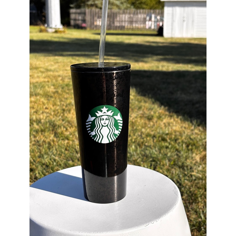 Starbucks Cold Cup Tumbler 16 fl oz Black Mercury‎ Flake Green Mermaid Logo